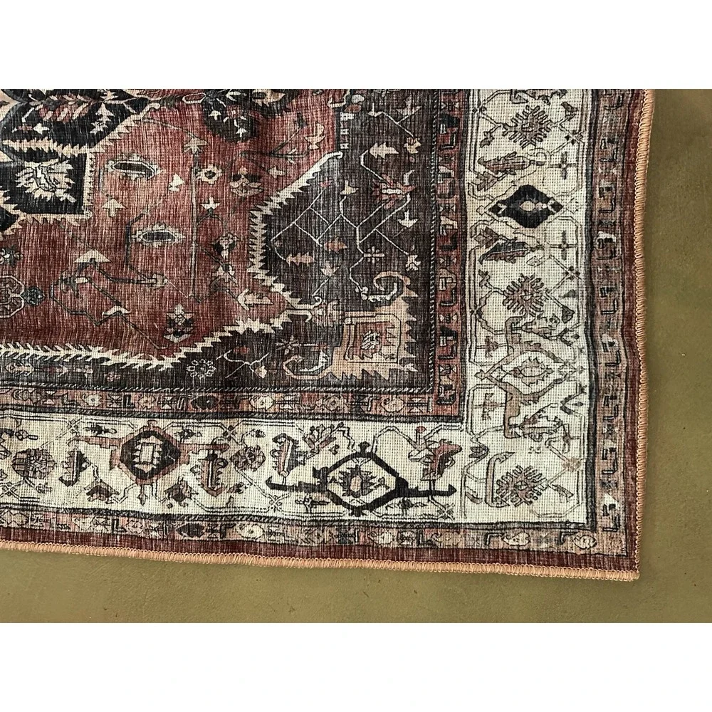 Washable Rug ~3'X5' Adiva Lavinia Terra  LVN18 Dark Red Blue Cream Rectangle
